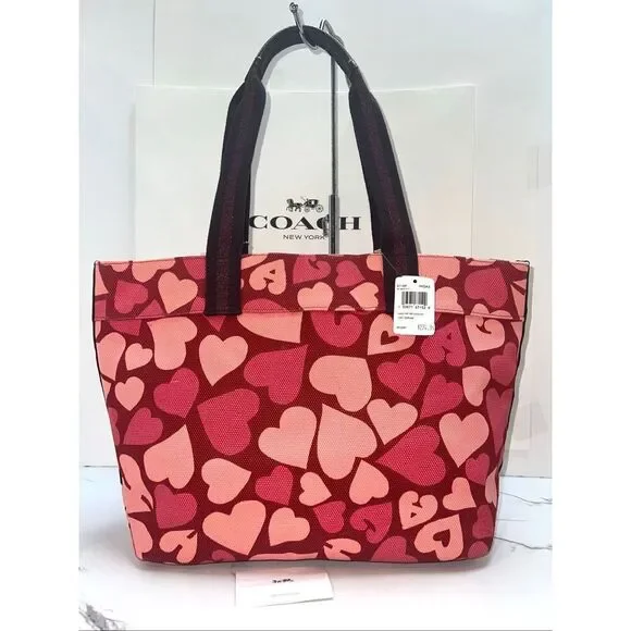 🔥🎁NWT! Coach Heart Print Canvas Tote Handbag 91169 Multi  Msrp:$278.00 - Picture 2 of 10